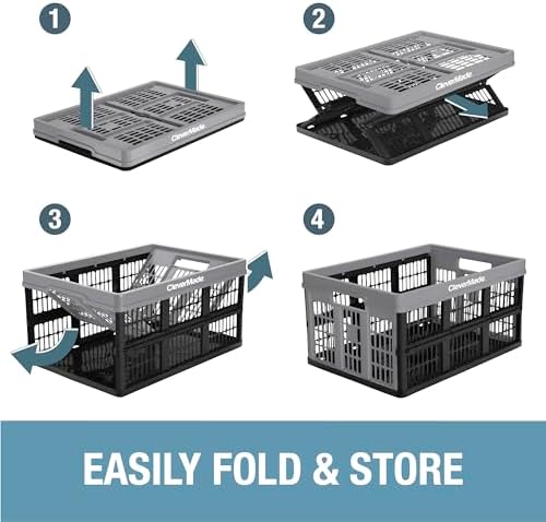 CleverMade Collapsible Utility Crates - Red 1pck 45L / 11 Gal holds 66 lbs - Stackable Containers Heavy Duty Capacity Crates Space-Saving Baskets - Image 5