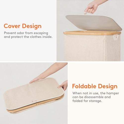 Lifewit 105L Laundry Basket with Lid, Clothes Hampers for Laundry with Bamboo Handles and 1 Removable Bag, Large Foldable Laundry Hamper for Bedroom, Bathroom, Dorm, Laundry Room, Beige - Image 6