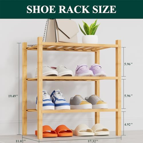 Smiry Bamboo Shoe Rack, 8 Vertical Slats, 3 Tier - 17.3" Wide, Natural - Image 2
