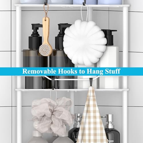 HuggieGems Metal Floor Standing Corner Shower Caddy, White, 3 Tier - Image 5