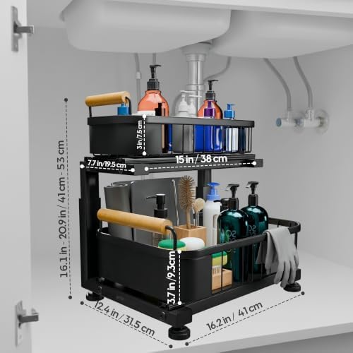 Premium Large Under Sink Organizer, 2-Tier Pull Out, Adjustable - Image 5
