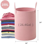 Laundry Basket Hamper Tall Rope Storage Woven for Blanket toys Dirty Clothes in Living Room Bathroom Bedroom (Pink, 100L/26.4Gal) - Image 3