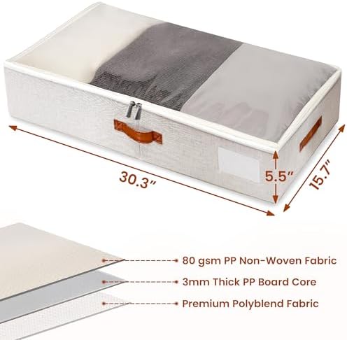 Large Under Bed Storage, 2 Pack Under Bed Storage Containers with Clear Cover, Reinforced Handles and Label Pocket for Dorms, Clothes, Shoes, Blankets, Linens, Only Needs 6" of Clearance - Image 2