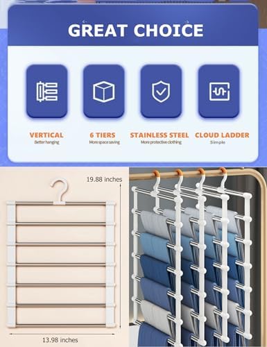 SEVEN LUCKY LIGHT 3Pcs Cloud Ladder Pants Hangers Space Saving for Closet - Image 4