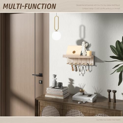 Rebee Vision Key Holder Wall Mount with 7 Hooks for Entryway, Natural Wood - Image 3