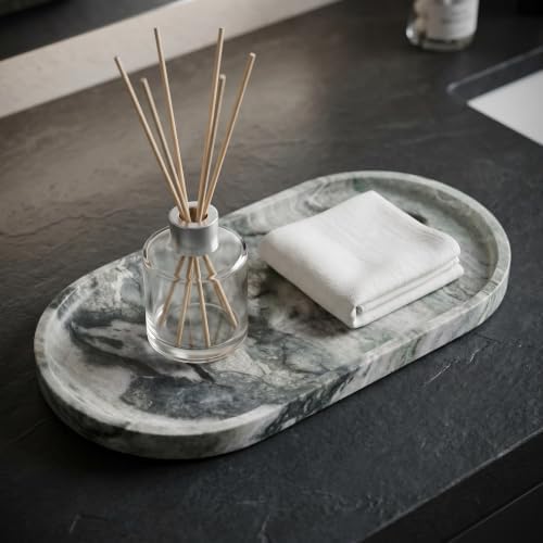 YKAJO Shangri-la Green Oval Marble Tray, 11.8x5.9 Vanity Perfume Organizer - Image 2