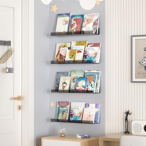 upsimples 4 Pcs 15" Acrylic Shelves for Wall Decor and Display, Clear Black - Image 4