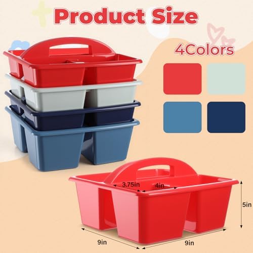 Kathfly 12 Pack Classroom Caddy Organizer with Handle, Plastic Art Craft Cleaning Caddy Bulk, Small Multipurpose Supply Organization Storage Basket for Table Desk Office Pencil Teacher (Blue Red) - Image 5
