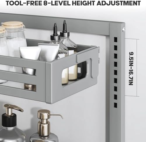 2 Pack 17IN-Depth Under Sink Organizer,Pull Out Cabinet Organizer With Smooth Cylindrical Rail,Metal Slide Out Drawer for Kitchen Bathroom Laundry,8-Level Tool Free Height Adjustable-Gun Gray - Image 4