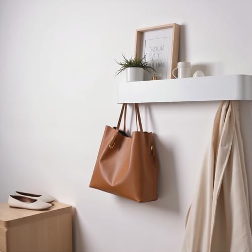 xympo Modern Wall-Mounted Coat Rack with Shelf – Heavy-Duty Steel, 5 Sturdy Hooks, Powder-Coated Finish, Space-Saving Entryway Organizer with Mounting Hardware – Sleek & Minimalist Design (White) - Image 5