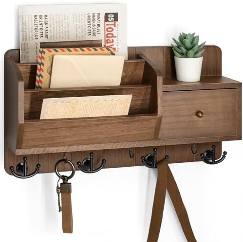 Rebee Vision Key Holder Wall Mount with Drawer Organizer for Entryway,Brown by REBEEVISION