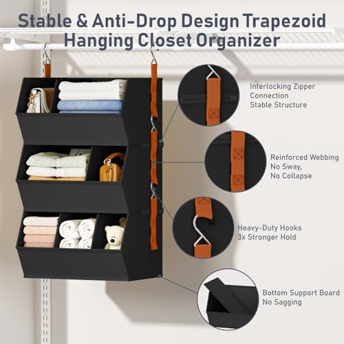 Hanging Closet Organizer Extra Large, Clothes Hanging Shelves for Closet with Divider, Collapsible Closet Storage System, Fabric Storage Bins for Home, Dorm, Rv, Sweaters, Handbags, Underwear, Sock - Image 4