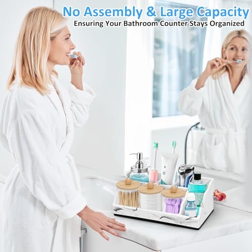 Marble Toothbrush Holder for Bathroom Organizer Countertop, Toothbrush Organizer with 3PCS Qtip Holder Dispenser, Toothbrush and Toothpaste Holder for Bathroom Counter Organization Storage Vanity - Image 2