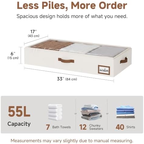 StorageWorks 6 Inch Low Profile Under Bed Storage Containers with Clear Lid | Reinforced Structure, Resists Sagging, Handles & Label Holder, Foldable Stackable Closet Storage for Clothes, Blankets, Toys - Image 2
