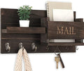 Lwenki Mail Organizer for Wall Mount – Key Holder with Shelf Includes Letter Holder and Hooks for Hallway Farmhouse Decor – Rustic Wood with Flush Mounting Hardware (16.5” x 9.1” x 3.4”) (Brown) by Lwenki