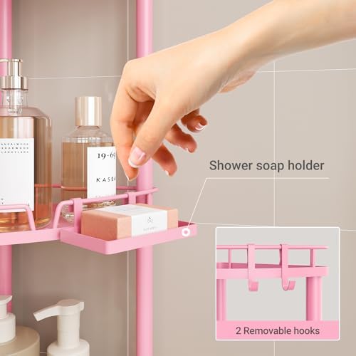 ELYKEN Corner Shower Caddy Standing, 4 Tier Metal Shower Organizer, Pink - Image 4