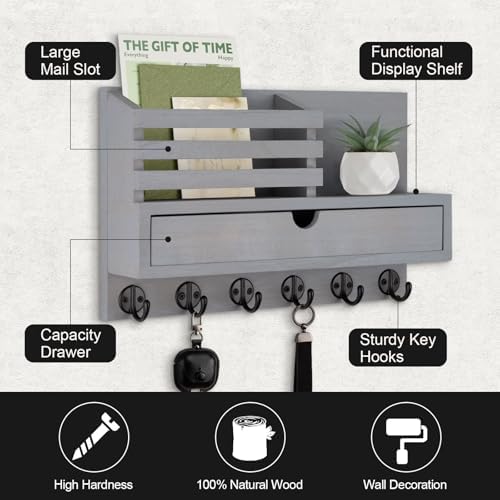 Key Holder Wall Mount, Mail Holder with Storage Drawer - Image 2
