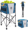 EVER ADVANCED 150 Tennis Capacity Ball Hopper Rolling Ball Cart with Side Pockets, 16.2 x 16.2in Folding Pickleball Basket with Wheels, Sports Equipment Organizer for Baseball Training/Practice, Blue by EVERADVANCED