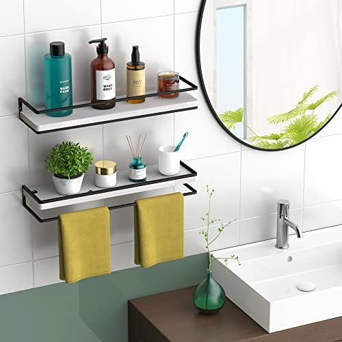 Meangood Floating Shelves Wall Mounted Set of 2, Rustic Wood Wall Storage Shelves for Bedroom,Living Room,Bathroom, Kitchen (White) - Image 2