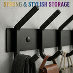 Coat Rack Wall Mount – 17 Inch Stainless Steel Hook Rail with 6 Double Coat Hooks for Hanging – Wall Mounted Entryway Organizer for Coats, Hats, Bags, Towels, Robes, Bedroom or Bathroom - Black - Image 4