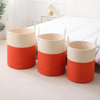 Woven Laundry Hamper Tall Rope Storage Basket for Blanket oys Dirty Clothes in Living Room Bathroom Bedroom (White&Orange, 80L/21.3Gal) - Image 4