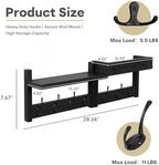29" Wall Coat Rack with Shelf & Mail Organizer, Entryway Black - Image 3