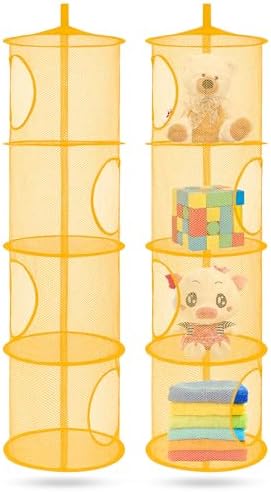 2Pcs Hanging Stuffed Animal Storage Hammock 4 Tiers, Yellow by coastalrose