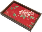 Wooden Valet Tray with Floral Base, Red Vintage Blossoms by Unknown