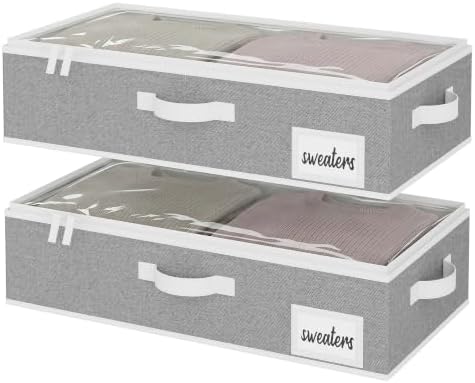 StorageWorks 5 Inch Low Profile Under Bed Storage Containers with Clear Lid | Reinforced Structure, Resists Sagging, Handles & Label Holder, Foldable Stackable Closet Storage for Clothes, Blankets, Toys by StorageWorks
