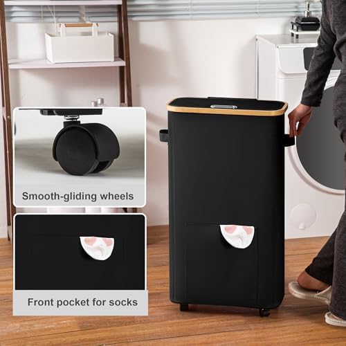 Vincona Laundry Basket with Wheels, Tall Dirty Clothes Hamper on Wheels, Rolling Laundry Hamper with lid for Dorm, Bedroom and Bathroom - Image 4