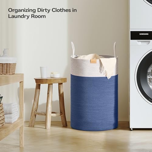 Nunsino Laundry Hamper 75L,Large Laundry Basket for Clothes,Decorative Storage Basket for Blankets,Cotton Rope Woven basket for bedroom,Navy Blue - Image 3