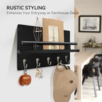 Key Holder Wall Mount with Shelf & 5 Sturdy Hooks, Rustic Mail Organizer Hanging Dog Leash, Glasses, Wooden Key Hanger with Mounting Hardware - Image 5