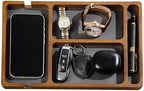 Shinpuru Wooden Valet Tray for Men, Nightstand Organizer with Leather Inlay, EDC Essentials Catchall Tray for Keys, Phone, Wallet, Watch, Earbuds - Bedside Desk Entryway Tray (Wood-Pen) by SimplicityinEverydayLife