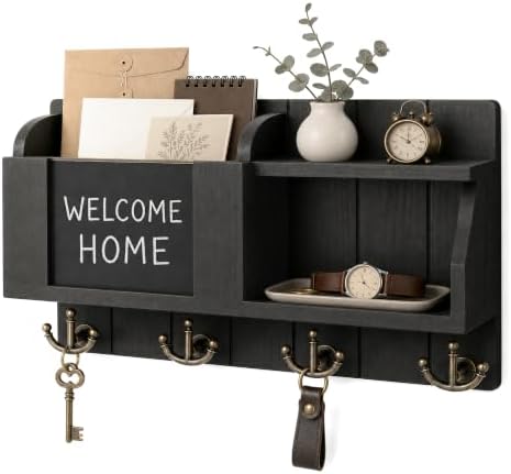 Rebee Vision Key Holder Wall Mount with Chalkboard for Entryway, Black by REBEEVISION