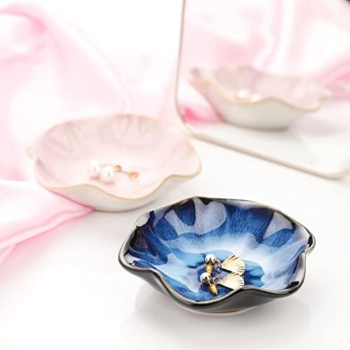 Binoster Gifts for Women Ceramic Jewelry Dish,Leaf Jewelry Tray Key Tray,Small Ring Dish Holder Decorative Jewelry Plate Trinket Dish Catchall Tray Nightstand Decor for Entryway Blue Table Room Decor - Image 2