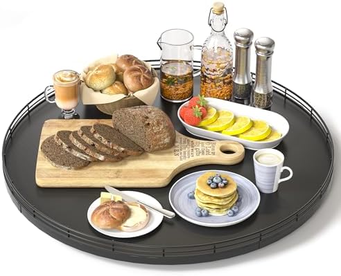 Oroyutor 18-Inch Oak Lazy Susan Organizer with Black Metal Rail by Oroyutor