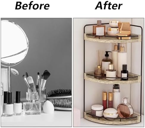 Fixwal 3 Tier Corner Bathroom Countertop Organizer Vanity Shelf Light Brown - Image 7