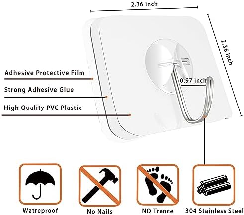 Latoxcaa Heavy Duty Adhesive Wall Hooks - Strong & Transparent, Hold up to 22lb, Waterproof & Reusable, Ideal for Kitchen, Bathroom, and Office (30 Pack) - Image 3