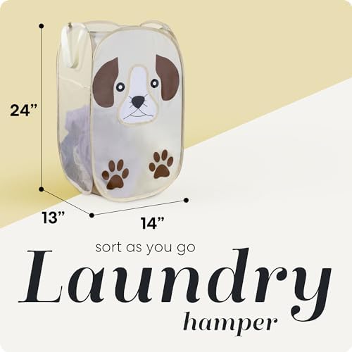 Pop Up Laundry Hamper, Cute Puppy 71L Collapsible Mesh Basket with Handles - Image 2
