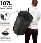 BATTOO Extra Large 107L Strong Laundry Hamper 17.5" x 27" Collapsible Laundry Baskets with Long Straps Drawstring Barrel Foldable Hamper for Laundry Room, Bathroom, Campout, College Dorm or Travel - Image 3