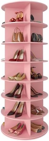 SpaceAid 7 Tier Rotating Shoe Rack Tower, Spinning Shoe Display Lazy Susan, Revolving 360 Shoe Rack Storage Round Carousel, Vertical Handbag Rotate Shoes Closet Organization (7-Tier Pink) by SpaceAid