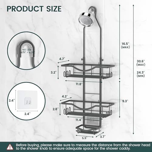REINHARDT Adjustable Shower Caddy Hanging Rustproof Shower Organizer, Grey - Image 6