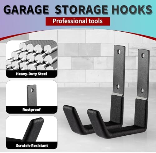 Heavy Duty Steel Hooks - Garage & Garden Tool Organizer, Wall Mount Hooks, Hose Hanger (12, Small) - Image 3
