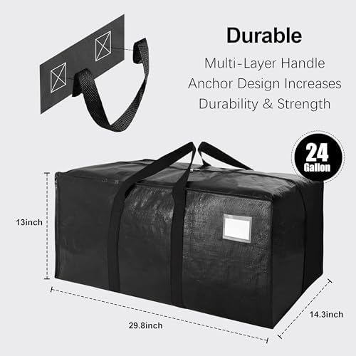 VELVETSURE Heavy Duty Extra Large Moving Bags W/Backpack Straps - Strong Handles & Zippers, Storage Totes For Space Saving, Fold Flat, Alternative to Moving Box and Storage Bin (Set of 6, Black) - Image 2
