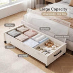 KITHELP Wooden Under Bed Storage with Wheels, Rolling Under the Bed Storage Bins with Removable Lid, Metal Under Bed Drawers for Clothes and Shoes in Bedroom or Living Room (White-2pack) - Image 2