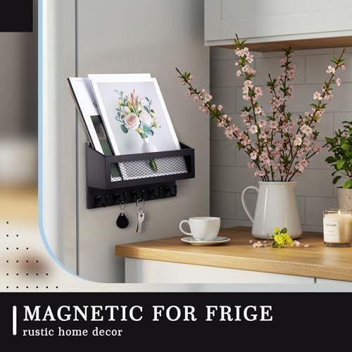 Colingmill Magnetic Mail and Key Holder with 5 Hooks for Wall, Black - Image 4