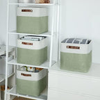Temary Fabric Storage Bins for Organizing Clothes, Closet Baskets with Handles - Decorative Storage Boxes for Home (White & Green, 12 Inch, 4 Pack) - Image 5