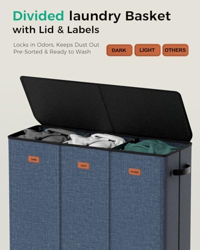 185L Laundry Hamper 3 Section with Lid & Removable Bags - Image 3