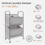 STORAGE MANIAC 80 Liters Vertical Rolling Laundry Hamper, 2 Section Laundry Sorter with Wheels and 2 Breaks, 2-tier Laundry Baskets for Small Space, Dorm, Laundry Room, Closet, Bathroom, Gray 2-tier - Image 6
