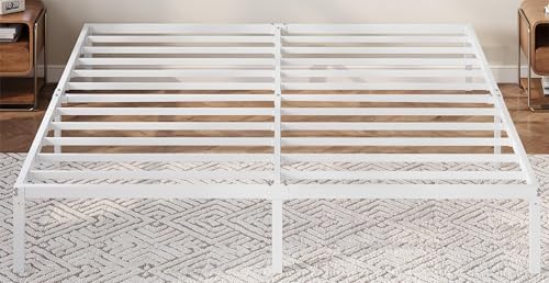 Allewie King Size Bed Frame, 12 Inch Metal Beds with Storage Space, White by Allewie